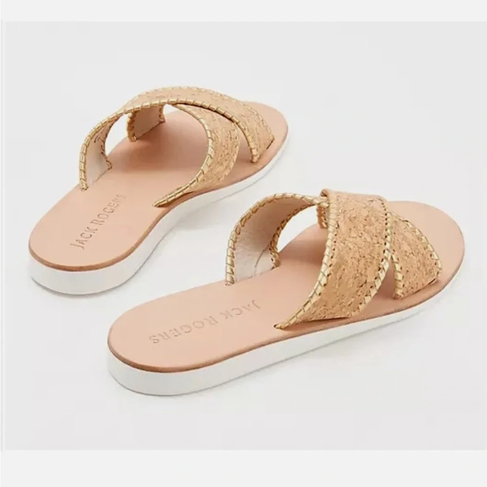 Jack Rogers White Leather Crisscross Slide Sandals